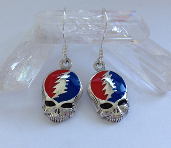 red and blue enamel skull earrings