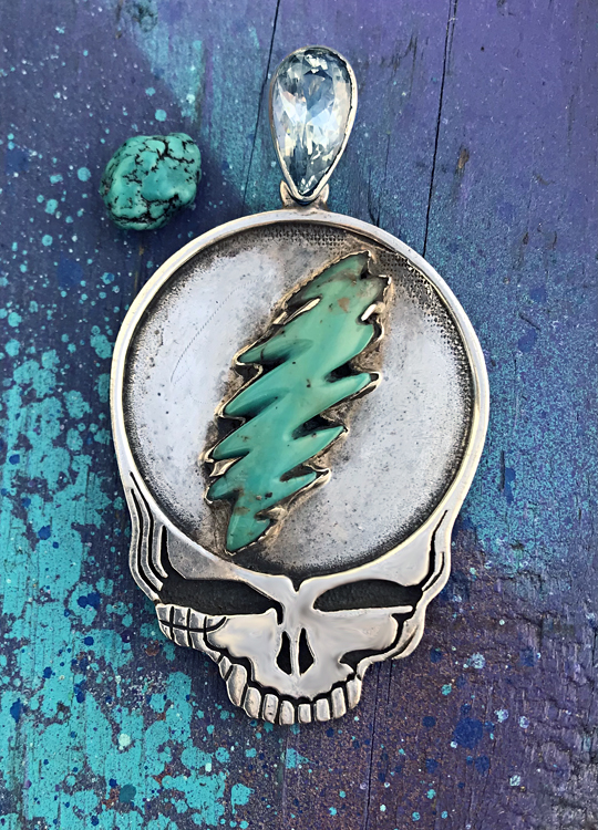 sterling steal your face handcarved turquoise bolt