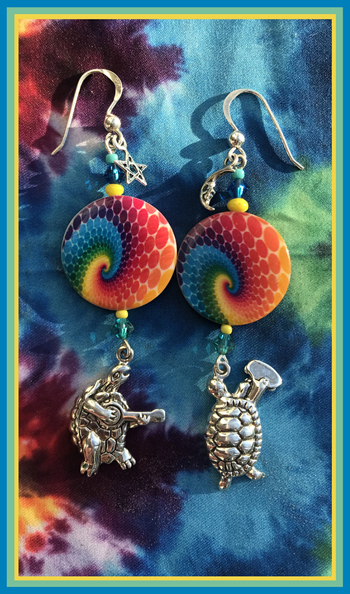 tie dye terrapin turtle sterling silver earrings