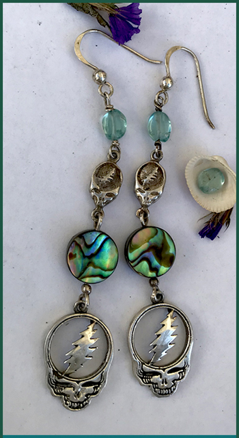 Abalone Apatite sterling silver skull earrings