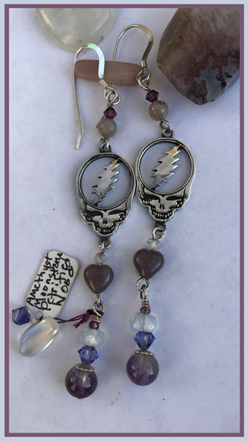 purple hearts sterling silver stealie earrings